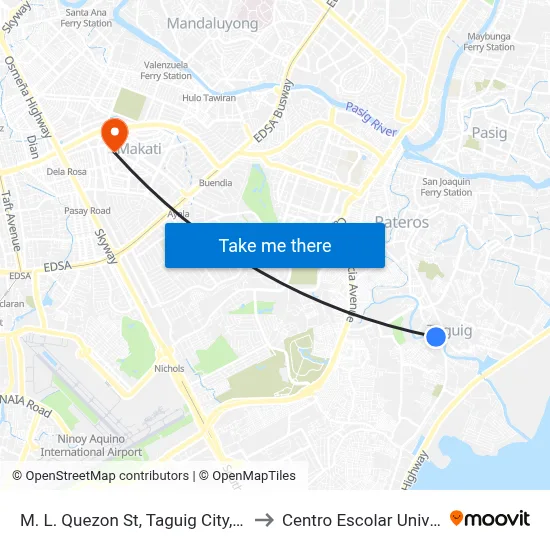 M. L. Quezon St, Taguig City, Manila to Centro Escolar University map