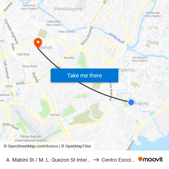 A. Mabini St / M. L. Quezon St Intersection, Taguig City, Manila to Centro Escolar University map