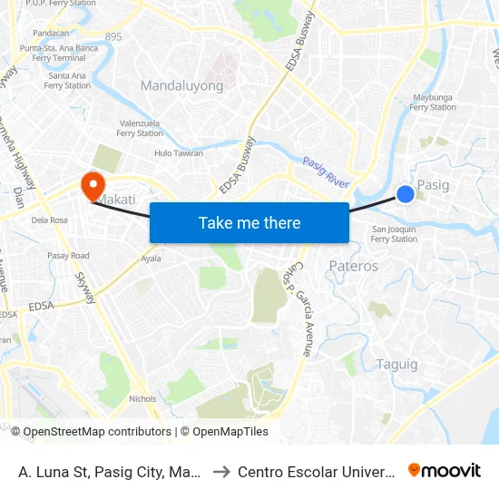 A. Luna St, Pasig City, Manila to Centro Escolar University map