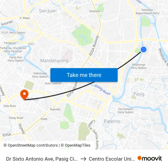 Dr Sixto Antonio Ave, Pasig City, Manila to Centro Escolar University map
