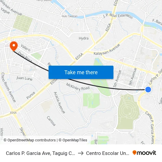 Carlos P. Garcia Ave, Taguig City, Manila to Centro Escolar University map