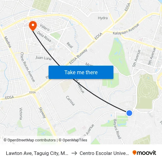 Lawton Ave, Taguig City, Manila to Centro Escolar University map