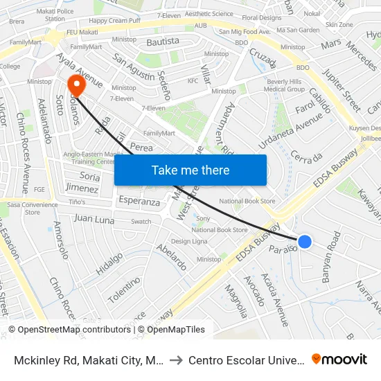 Mckinley Rd, Makati City, Manila to Centro Escolar University map