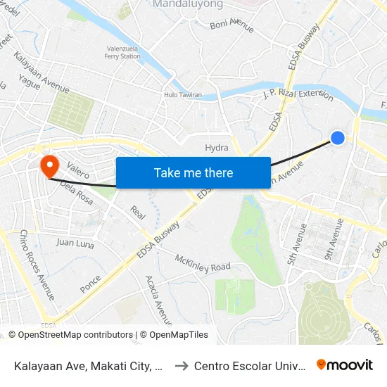 Kalayaan Ave, Makati City, Manila to Centro Escolar University map