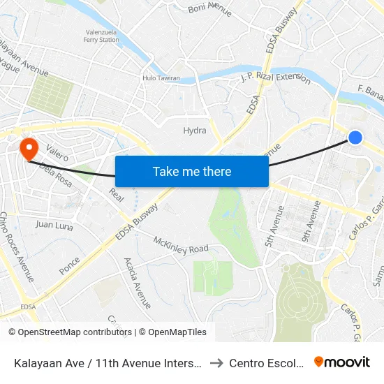 Kalayaan Ave / 11th Avenue Intersection, Makati City, Manila to Centro Escolar University map