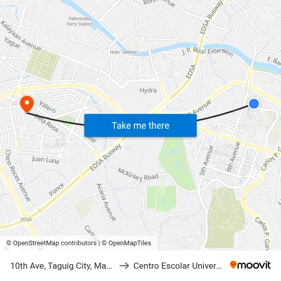 10th Ave, Taguig City, Manila to Centro Escolar University map