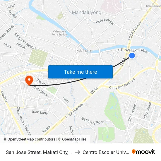 San Jose Street, Makati City, Manila to Centro Escolar University map