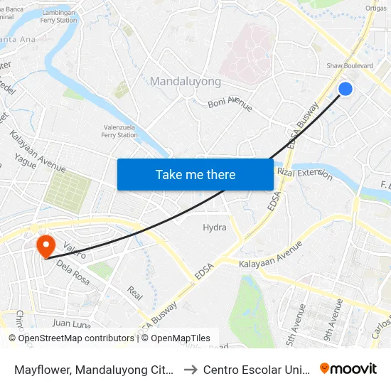 Mayflower, Mandaluyong City, Manila to Centro Escolar University map