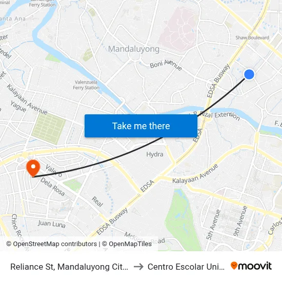 Reliance St, Mandaluyong City, Manila to Centro Escolar University map
