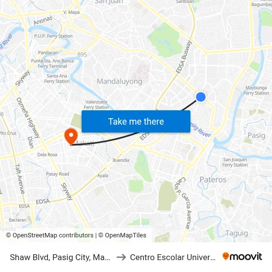 Shaw Blvd, Pasig City, Manila to Centro Escolar University map