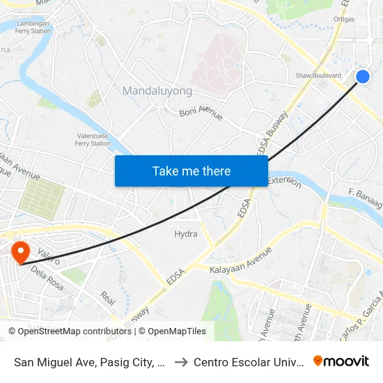 San Miguel Ave, Pasig City, Manila to Centro Escolar University map