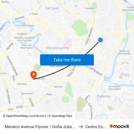 Meralco Avenue Flyover / Doña Julia Vargas Ave Intersection, Pasig City, Manila to Centro Escolar University map