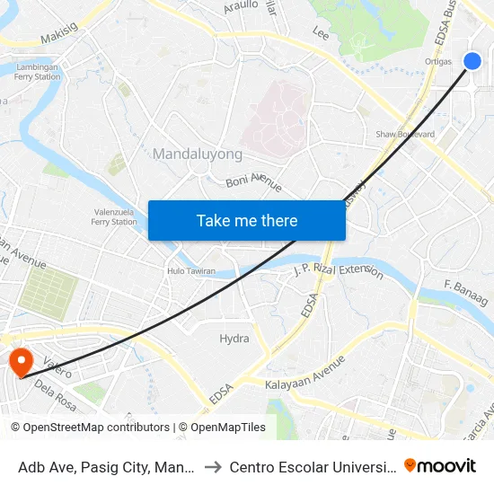 Adb Ave, Pasig City, Manila to Centro Escolar University map
