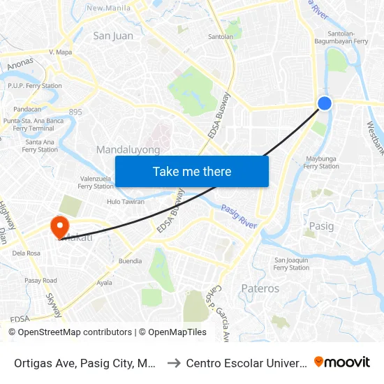 Ortigas Ave, Pasig City, Manila to Centro Escolar University map