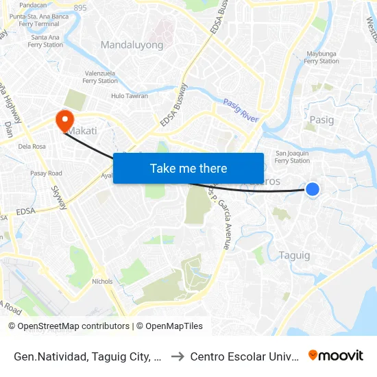 Gen.Natividad, Taguig City, Manila to Centro Escolar University map