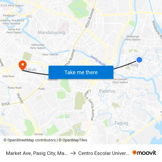 Market Ave, Pasig City, Manila to Centro Escolar University map