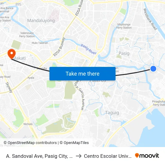 A. Sandoval Ave, Pasig City, Manila to Centro Escolar University map