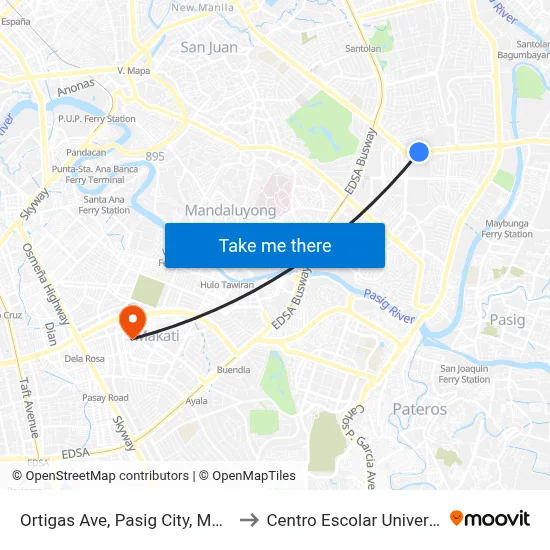 Ortigas Ave, Pasig City, Manila to Centro Escolar University map