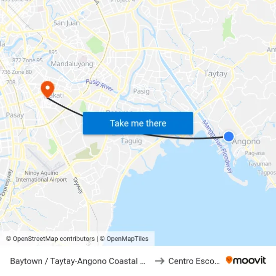 Baytown / Taytay-Angono Coastal Rd Intersection, Angono, Manila to Centro Escolar University map
