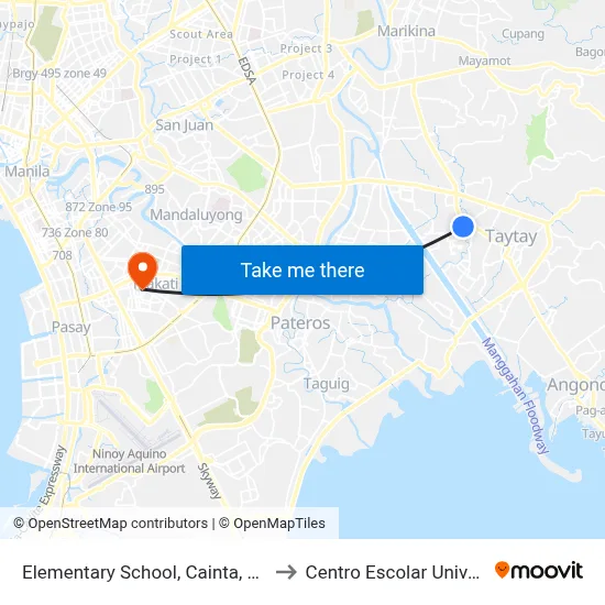 Elementary School, Cainta, Manila to Centro Escolar University map