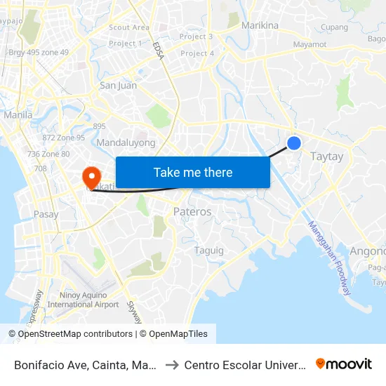 Bonifacio Ave, Cainta, Manila to Centro Escolar University map