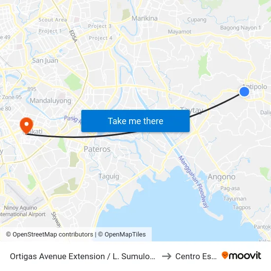 Ortigas Avenue Extension / L. Sumulong Memorial Cir Intersection, Antipolo City, Manila to Centro Escolar University map