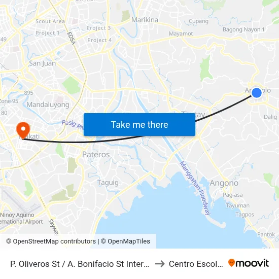 P. Oliveros St / A. Bonifacio St Intersection, Antipolo City, Manila to Centro Escolar University map
