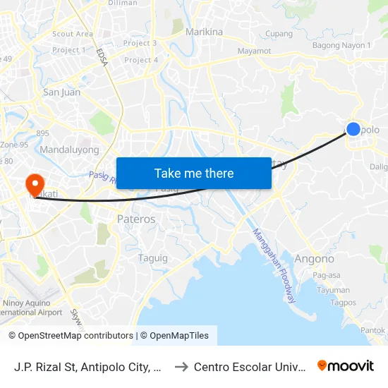 J.P. Rizal St, Antipolo City, Manila to Centro Escolar University map