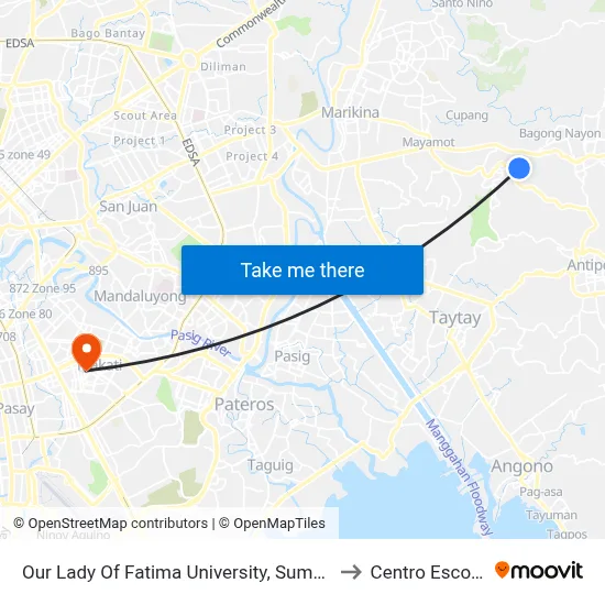 Our Lady Of Fatima University, Sumulong Hwy, Antipolo City, Manila to Centro Escolar University map