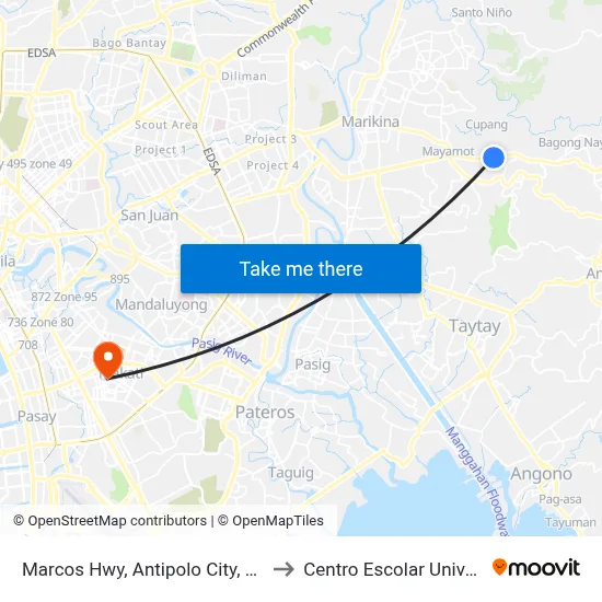 Marcos Hwy, Antipolo City, Manila to Centro Escolar University map