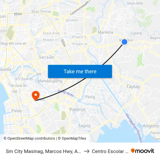 Sm City Masinag, Marcos Hwy, Antipolo City, Manila to Centro Escolar University map