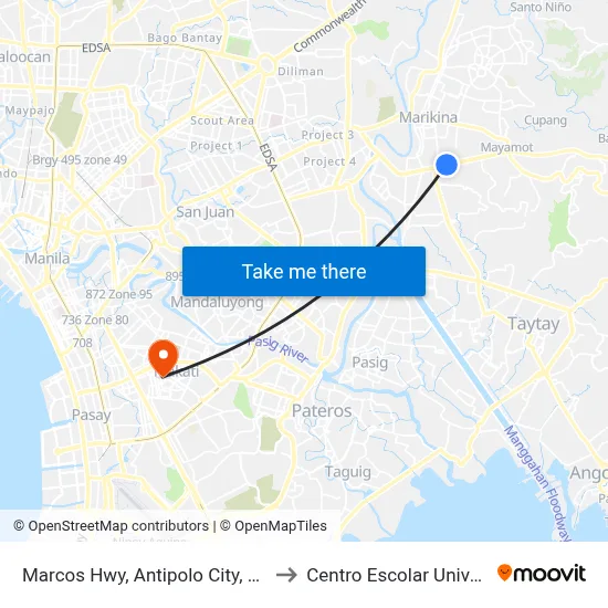 Marcos Hwy, Antipolo City, Manila to Centro Escolar University map