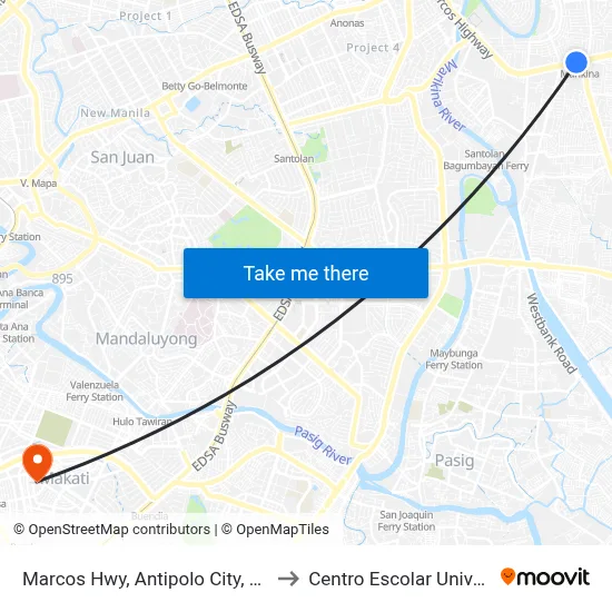 Marcos Hwy, Antipolo City, Manila to Centro Escolar University map