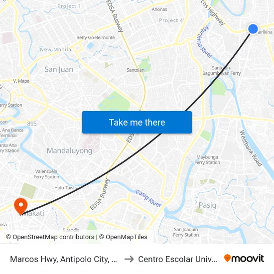 Marcos Hwy, Antipolo City, Manila to Centro Escolar University map
