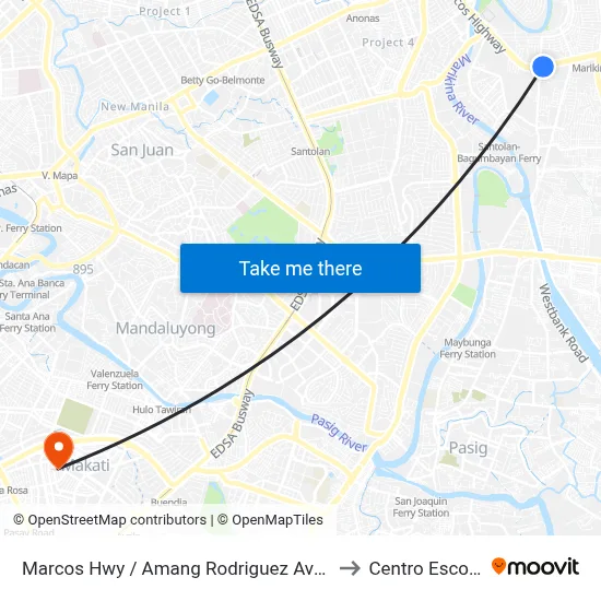 Marcos Hwy / Amang Rodriguez Ave Intersection, Pasig City, Manila to Centro Escolar University map