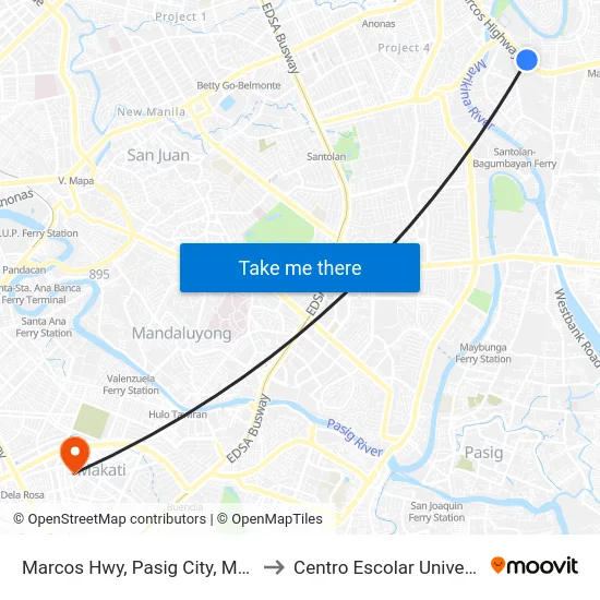 Marcos Hwy, Pasig City, Manila to Centro Escolar University map