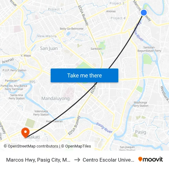 Marcos Hwy, Pasig City, Manila to Centro Escolar University map