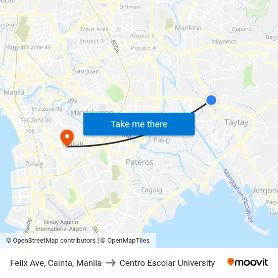 Felix Ave, Cainta, Manila to Centro Escolar University map