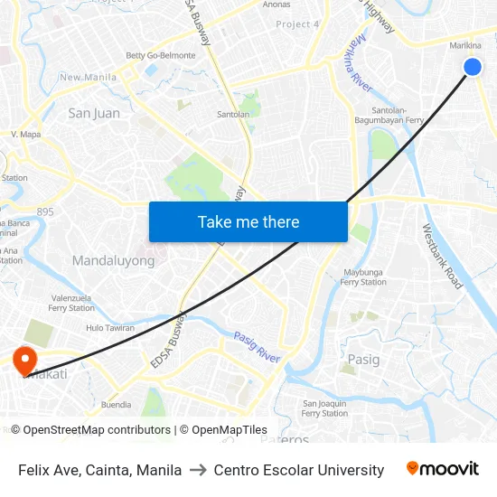 Felix Ave, Cainta, Manila to Centro Escolar University map