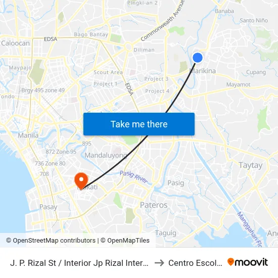 J. P. Rizal St / Interior Jp Rizal Intersection, Marikina City, Manila to Centro Escolar University map