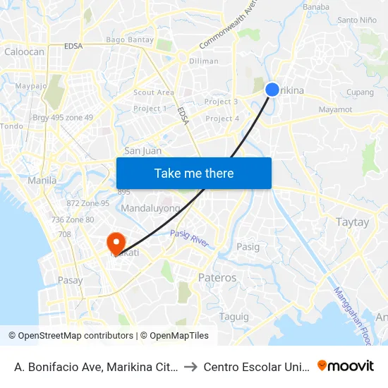 A. Bonifacio Ave, Marikina City, Manila to Centro Escolar University map