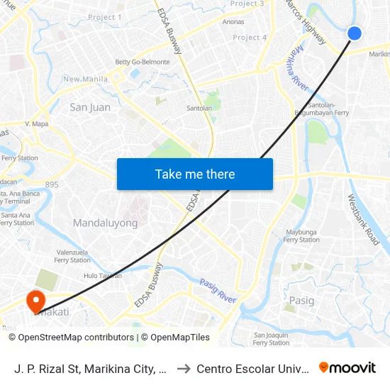 J. P. Rizal St, Marikina City, Manila to Centro Escolar University map