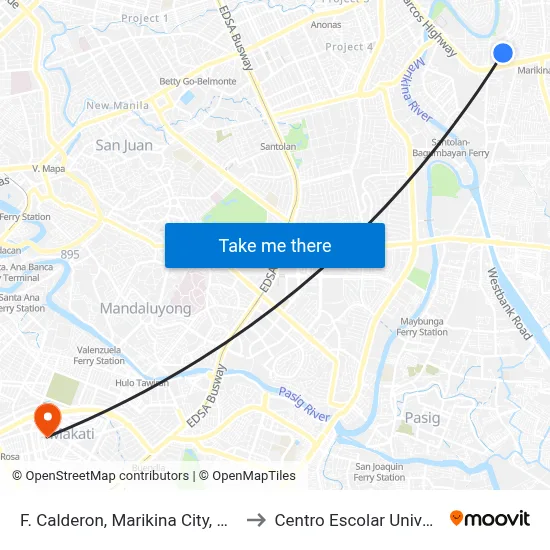 F. Calderon, Marikina City, Manila to Centro Escolar University map