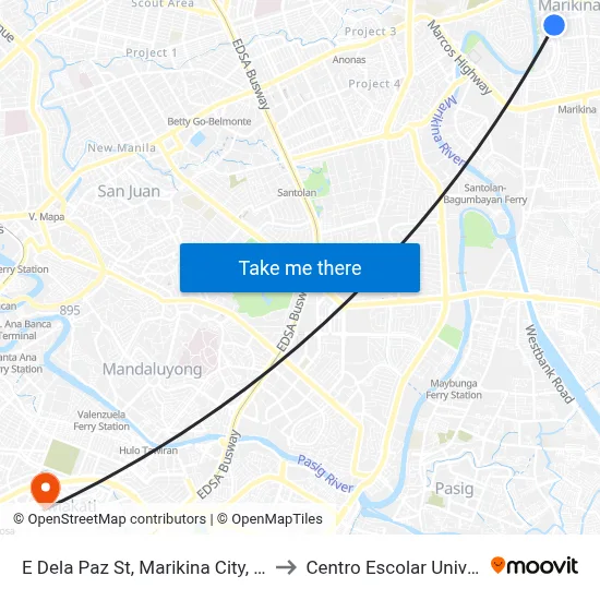 E Dela Paz St, Marikina City, Manila to Centro Escolar University map