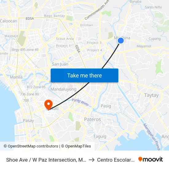 Shoe Ave / W Paz Intersection, Marikina City, Manila to Centro Escolar University map