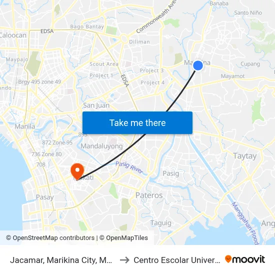 Jacamar, Marikina City, Manila to Centro Escolar University map