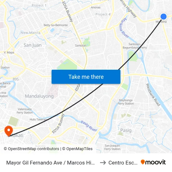 Mayor Gil Fernando Ave / Marcos Highway Intersection, Marikina City, Manila to Centro Escolar University map
