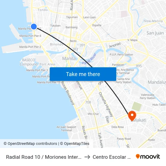 Radial Road 10 / Moriones Intersection, Manila to Centro Escolar University map