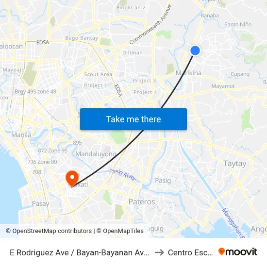 E Rodriguez Ave / Bayan-Bayanan Avenue Intersection, Marikina City, Manila to Centro Escolar University map