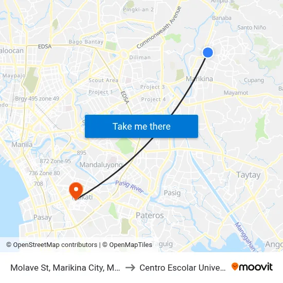 Molave St, Marikina City, Manila to Centro Escolar University map